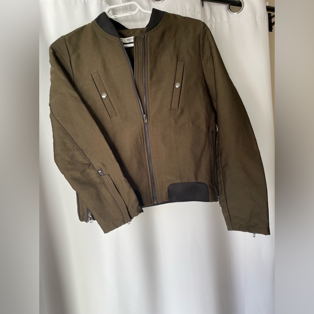 Mango Khaki olive green Military Jacket NWOT size Small but oversized